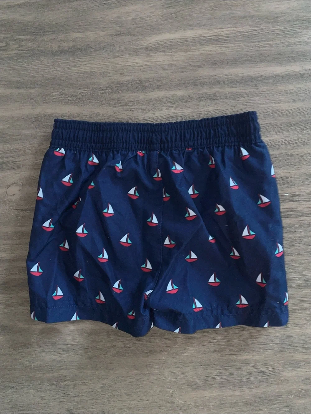 Navy Sailboat Print Kids Swim Shorts
